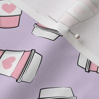 Coffee cups - pink hearts - valentines day - on purple