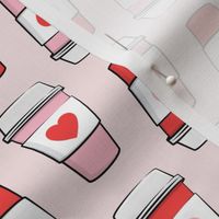 Coffee cups - hearts - valentines day - stacked on pink