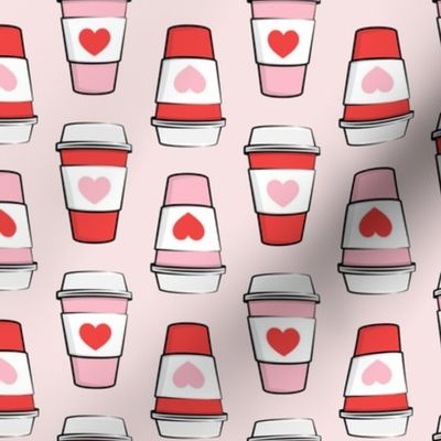 Coffee cups - hearts - valentines day - stacked on pink