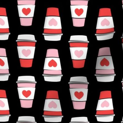 Coffee cups - hearts - valentines day - stacked on black