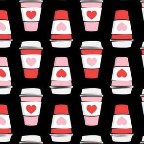 Coffee cups - hearts - valentines day - stacked on black