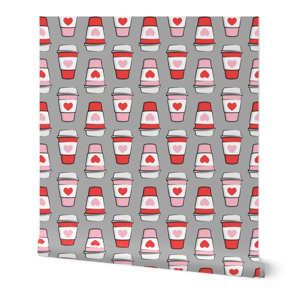 Coffee cups - hearts - valentines day - stacked on grey