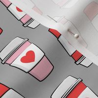 Coffee cups - hearts - valentines day - stacked on grey