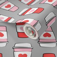 Coffee cups - hearts - valentines day - stacked on grey