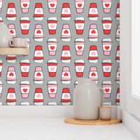 Coffee cups - hearts - valentines day - stacked on grey