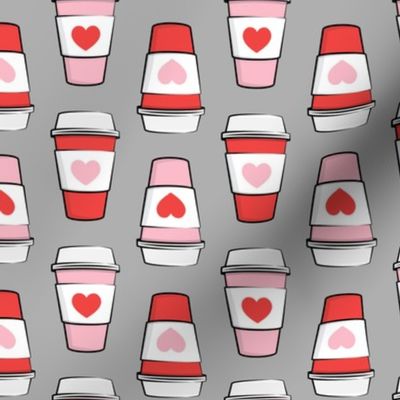Coffee cups - hearts - valentines day - stacked on grey