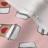 Coffee cups - red hearts - valentines day - kraft on pink