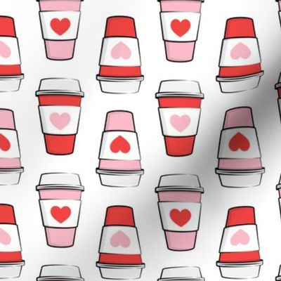 Coffee cups - hearts - valentines day - stacked on white