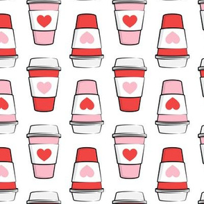 Coffee cups - hearts - valentines day - stacked on white