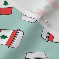 Coffee cups - trees - Christmas coffee - on mint