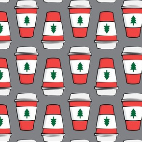 Coffee cups - trees - Christmas - stacked on grey