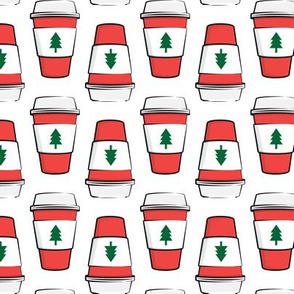 Coffee cups - trees - Christmas - stacked on white
