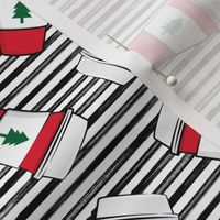 Coffee cups - trees - Christmas coffee - on black stripes