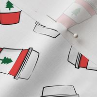 Coffee cups - trees - Christmas coffee - on white