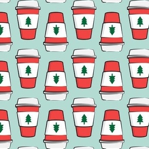 Coffee cups - trees - Christmas - stacked on mint