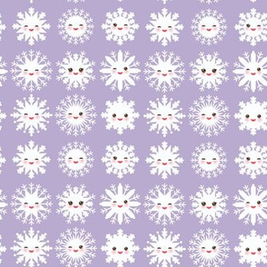 Kawaii snowflake white funny face with eyes and pink cheeks on light purple violet  Very Peri
