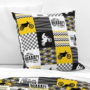 Motocross//A little dirt never hurt//Yellow - Wholecloth Cheater Quilt - Rotated