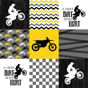 Motocross//A little dirt never hurt//Yellow - Wholecloth Cheater Quilt - Rotated