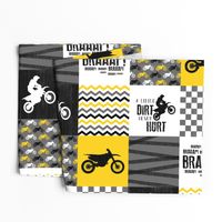 Motocross//A little dirt never hurt//Yellow - Wholecloth Cheater Quilt - Rotated