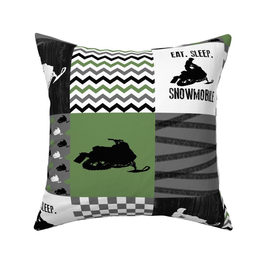 Eat Sleep Snowmobile//Green - Wholecloth Cheater Quilt