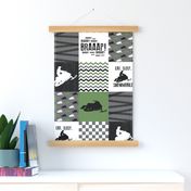 Eat Sleep Snowmobile//Green - Wholecloth Cheater Quilt