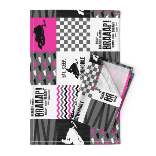 Eat Sleep Snowmobile//Hot Pink - Wholecloth Cheater Quilt - Rotated