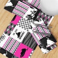 Eat Sleep Snowmobile//Hot Pink - Wholecloth Cheater Quilt - Rotated