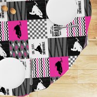 Eat Sleep Snowmobile//Hot Pink - Wholecloth Cheater Quilt - Rotated