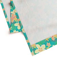 Tropical Flowers and Leaves on Turquoise