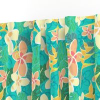 Tropical Flowers and Leaves on Turquoise