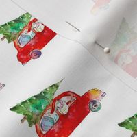 Xmas santa in the car || watercolor pattern