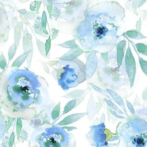 10" UtART Blush Blue Hand drawn watercolor florals