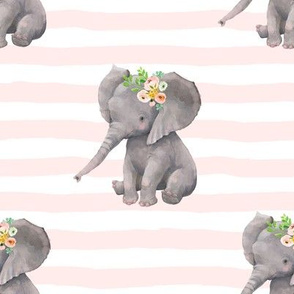 8" Spring Time Elephant Pink White Stripe