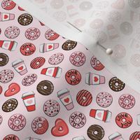 (1/2" scale) donuts and coffee - valentines day - red, pink, & chocolate on pink C18BS