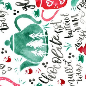Tea Towel - Holiday Teapots - Red and Green
