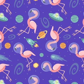 Flamingos In Space Blue