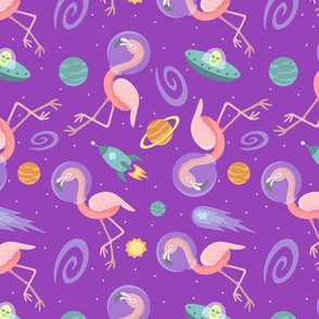 Flamingos In Space Purple