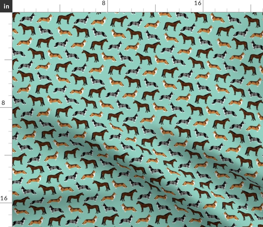 horse and corgis fabric - custom