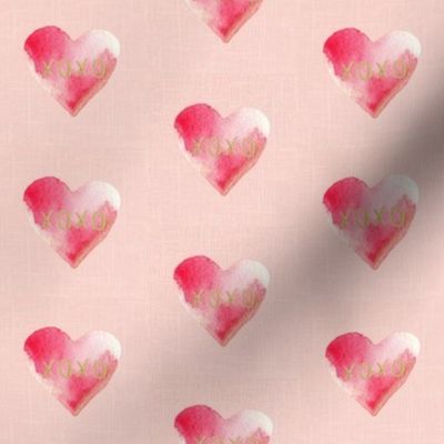 2.5" XOXO Red Watercolor Hearts // Blush Linen