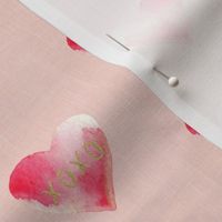 2.5" XOXO Red Watercolor Hearts // Blush Linen