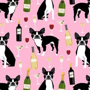 boston terrier wine fabric, dog fabric, dogs fabric, boston terrier design, cute dog fabric, dog design, pet fabric - pink