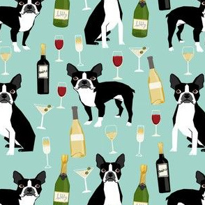 boston terrier wine fabric, dog fabric, dogs fabric, boston terrier design, cute dog fabric, dog design, pet fabric -  mint