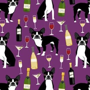 boston terrier wine fabric, dog fabric, dogs fabric, boston terrier design, cute dog fabric, dog design, pet fabric - purple