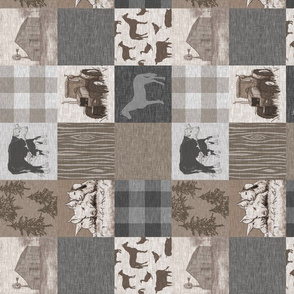 3” old farm quilt 12sq - rotated - Soft Brown And grey