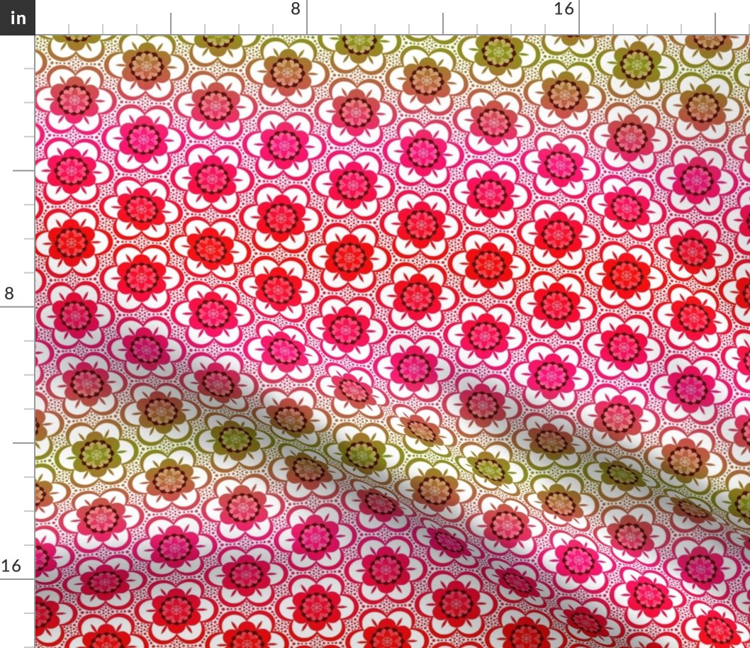 1970s bright summer floral - red, pink, green
