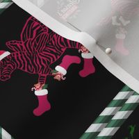 Christmas Santa zebra fly in pink/red on black background
