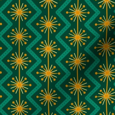 Atomic Christmas- Golden Green // midcentury modern retro atomic age christmas green gold wrapping paper giftwrap