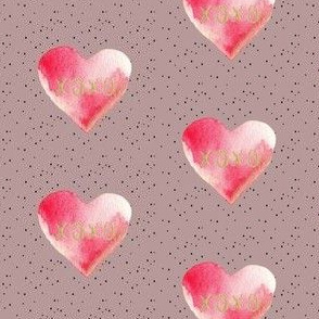 2.5" XOXO Pink Watercolor Hearts // Turkish Rose