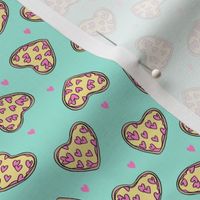 SMALL - pizza hearts // pizza fabric, heart fabric, valentines fabric, cute fabric, cute valentines - mint