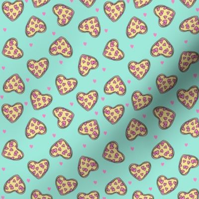 SMALL - pizza hearts // pizza fabric, heart fabric, valentines fabric, cute fabric, cute valentines - mint